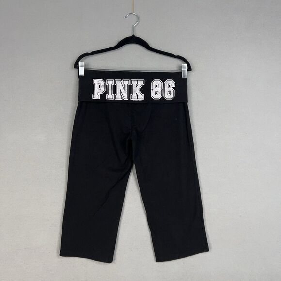 Victorias Secret PINK Pants Women Large Fold Over Yoga Capri Rhinestone 90s Y2K - Picture 1 of 16